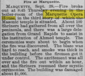Marquette Opera House - Sep 29 1893 Article (newer photo)